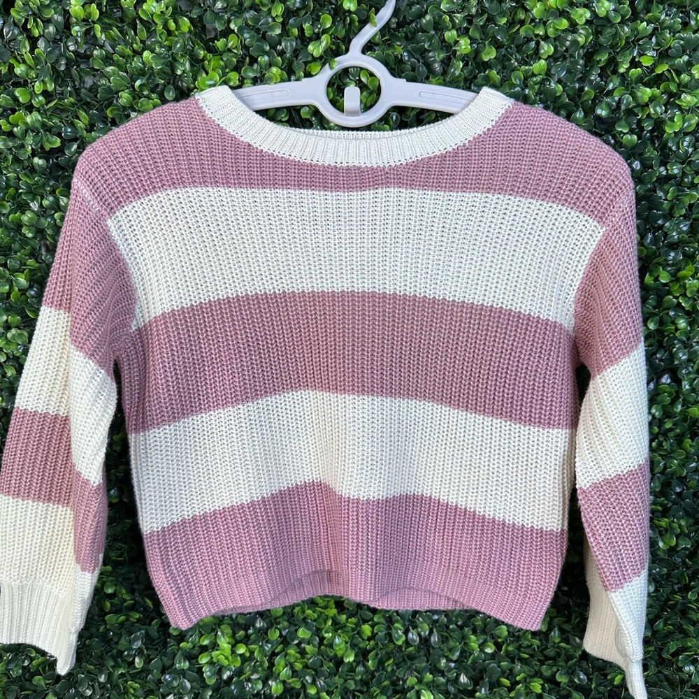 Copper Key mauve Pink and Cream Crew‎ Neck knit Sweater